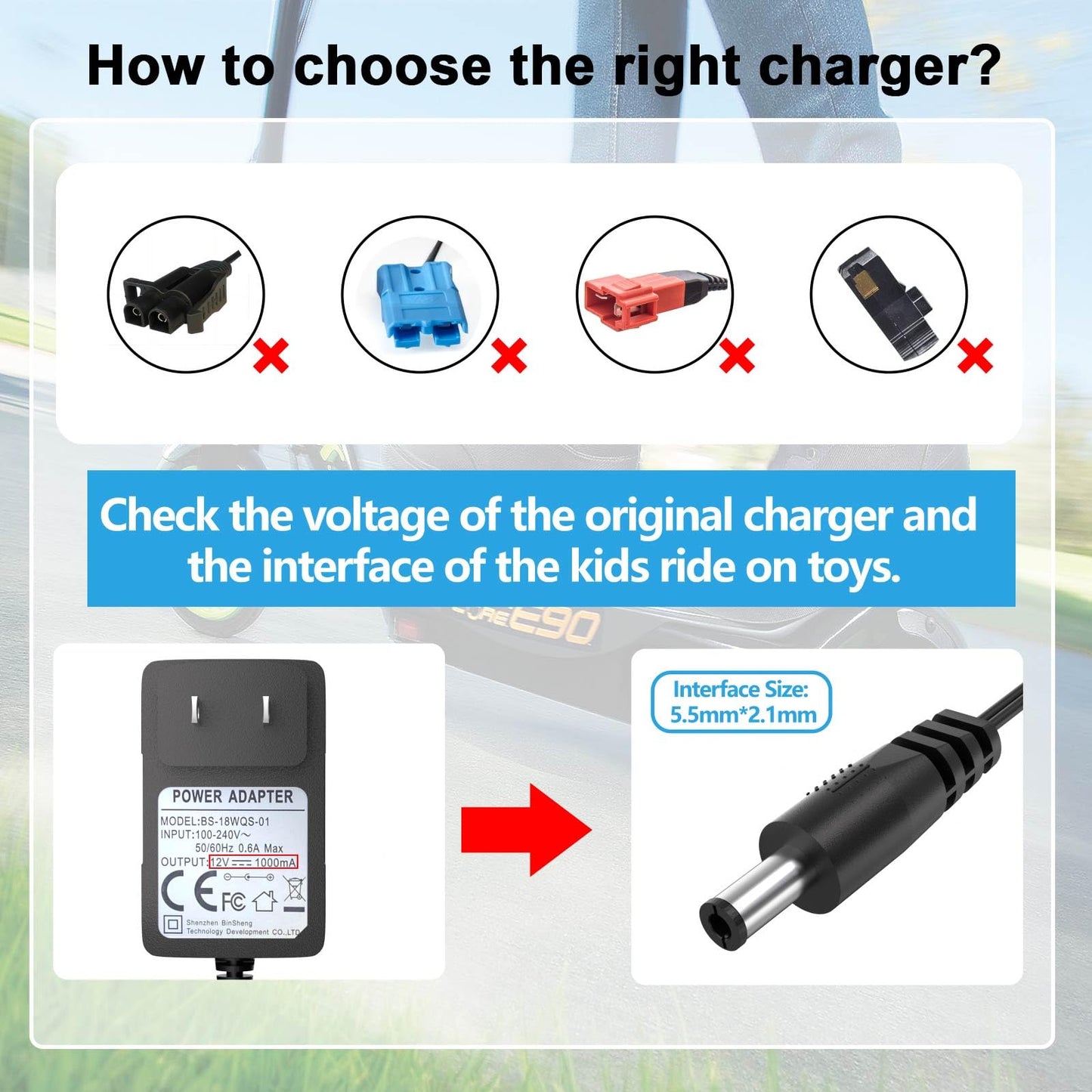 12V Battery Charger For Ride On Car Toys, 12 Volt Kids Universal Charger For Mercedes Bmw I8 Electric Toy Car, Jeep, Lamborghini