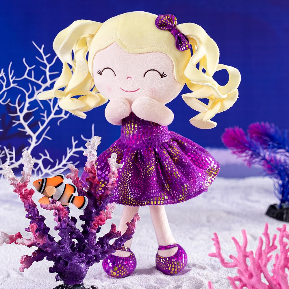 Gloveleya Soft Dolls Plush Figure Skin Glitter Purple Dress Baby Doll Gift 12Inches