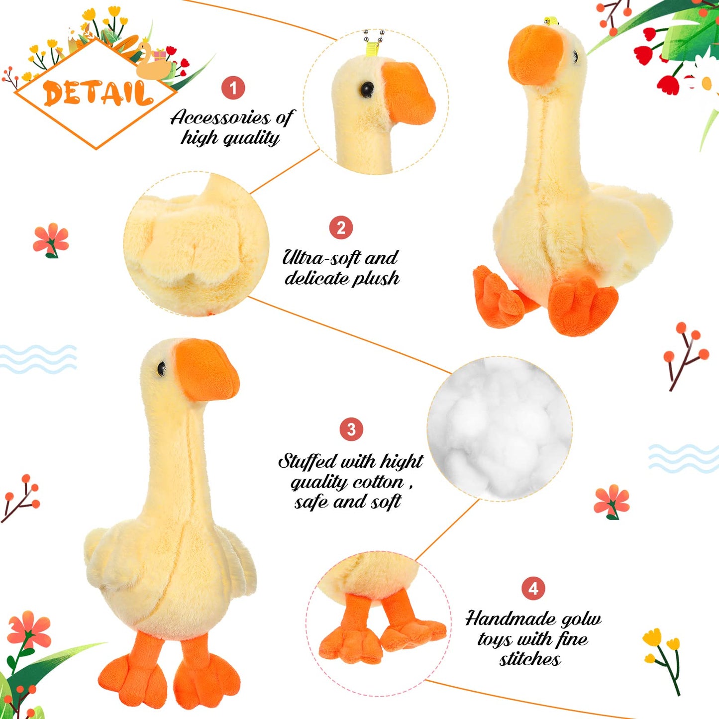 Civaner 6 Pieces Goose Stuffed Animal 6.3 Inch Plush Goose Stuffed Goose White Light Yellow Stuffed Animal Toy Soft Stuffed Doll Birthday Gift For Christmas Party Supplies