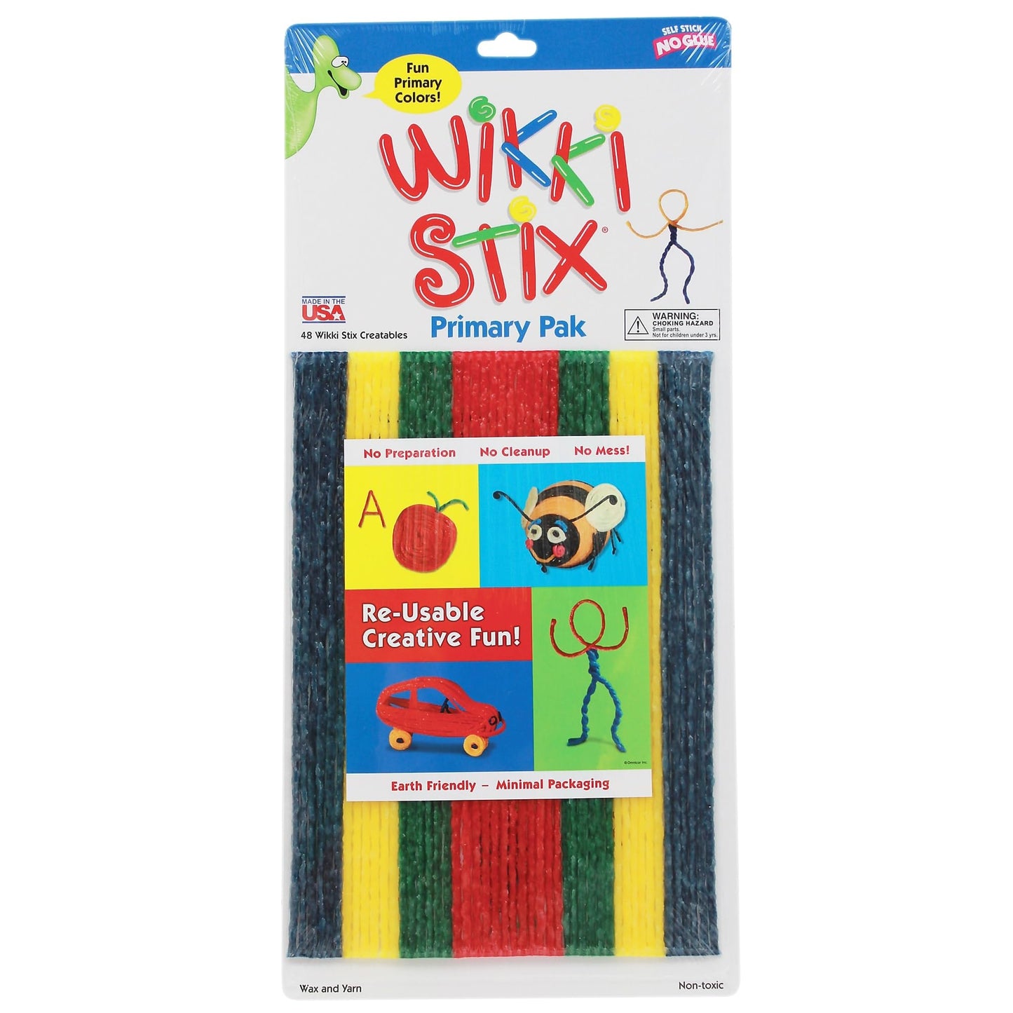 WikkiStix Primary Colors Craft Sticks, 8", 48 Per Pack, Assorted Wax & Yarn