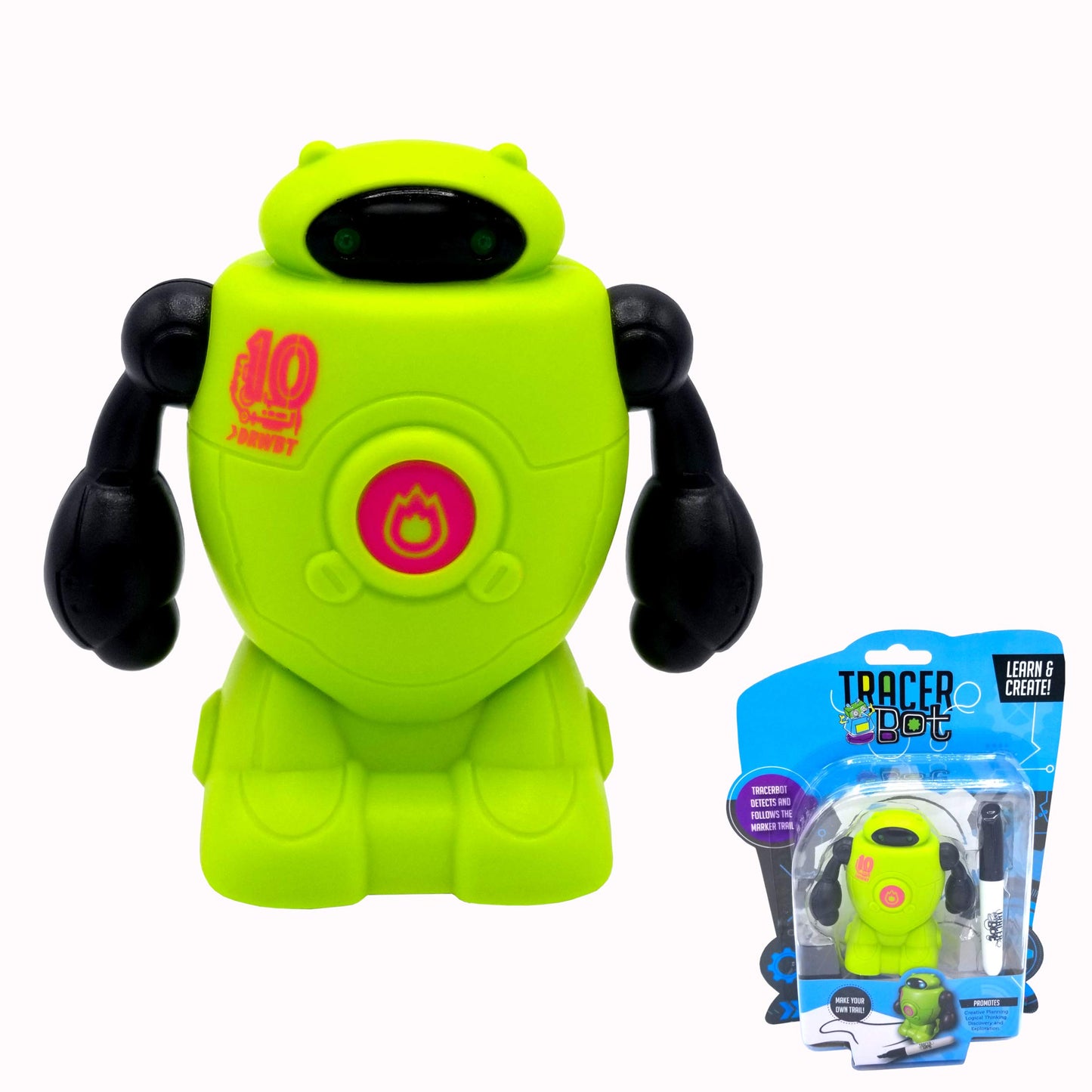 Mukikim Tracerbot - Green – Mini Inductive Robot That Follows The Black Line You Draw. Fun, Educational, And Interactive Stem Toy With Limitless Ways To Play! Promotes Logic And Creativity Training