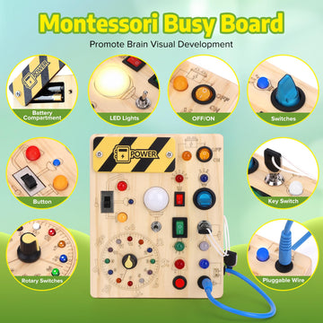 Wakelnsa Montessori Busy Board,Montessori Toys For 1-3 Years Old,Baby Sensory Board,Preschool Learning Activities,Wooden Toys Fo