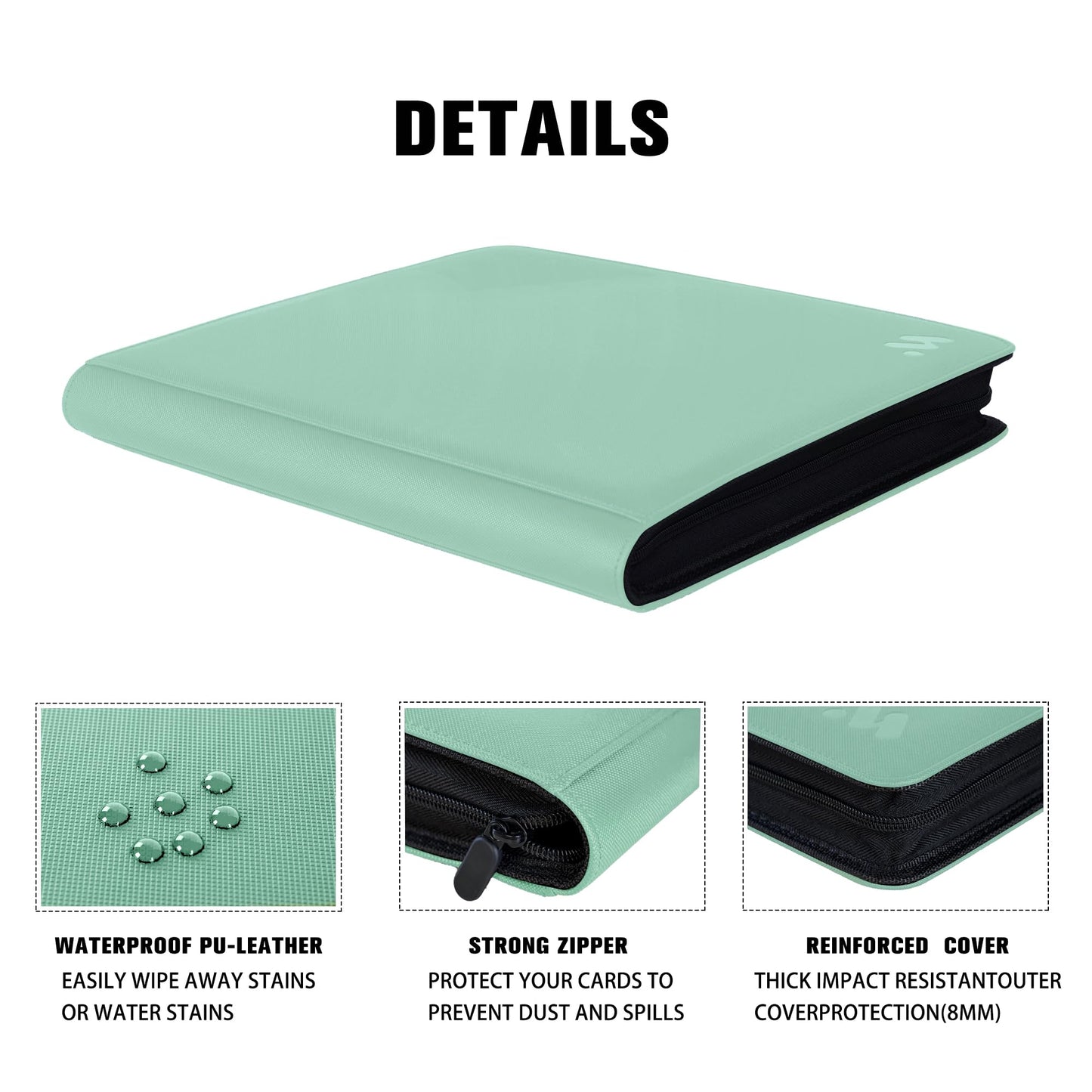 MORABTO enhanced 1000+ Pockets Card Binder 16 Pockets Trading Card Binder Ringless Side Loading Trading Card Album Folder for TCG - Light Green