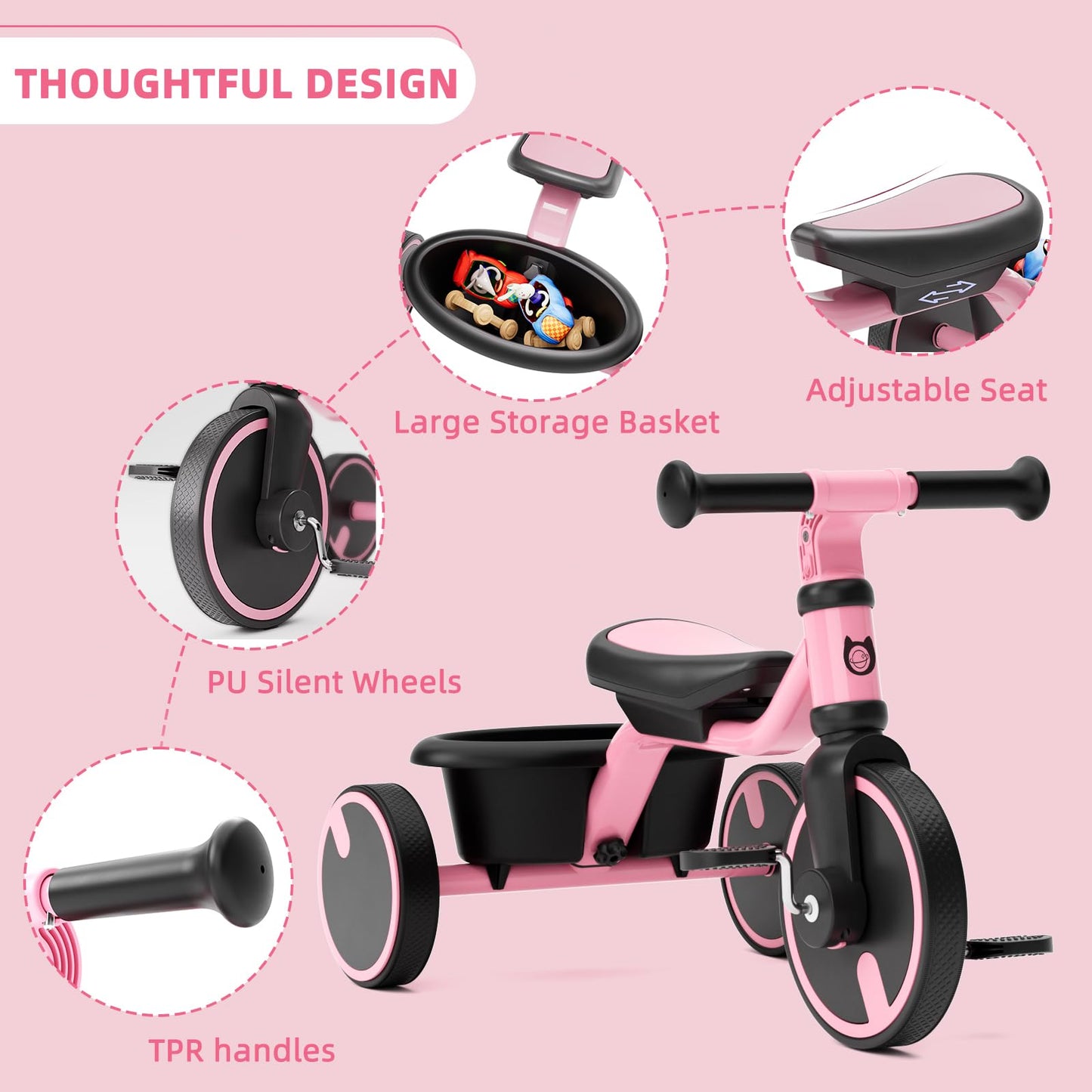 67i Toddler Tricycle Kids Tricycle for Toddlers 1.5+ Years Olds Boys Girls Kids Trikes Tricycle Toddlers Kids Baby Bikes for 18