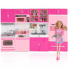 Doll Kitchen Playset for Kids, My Modern Mini Kitchen House Furniture Pretend Play Toy Accessories Set with Realistic Lights & S