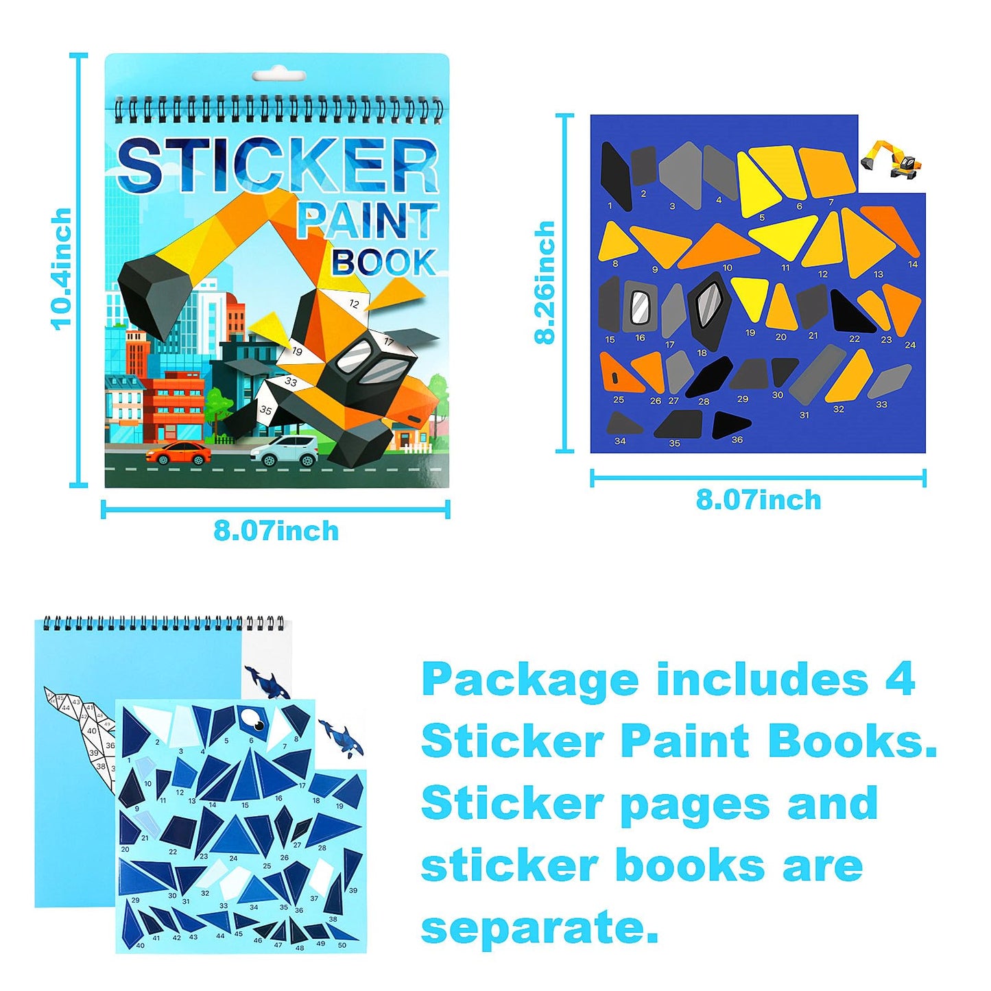 Sticker For Kids Ages 4-8,8-10 Sticker Paint Books, Stickers For Kids Sticker Book For Birthday Party Favor Gift, Car Road Plane Travel Toy Activity Books (Animal+Ocean+Insect+Vehicle)