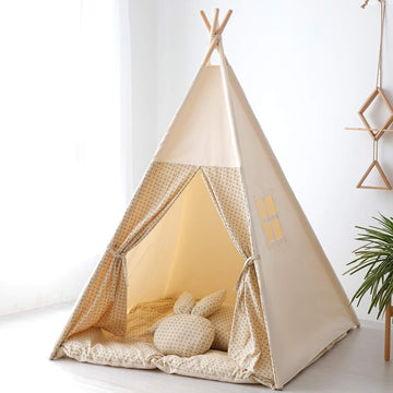 Treebud Teepee Tent For Kids With Mat,Foldable Play Tents For Girl And Boy With Carrybag,Canvas Tipi Playhouse For Children Indo