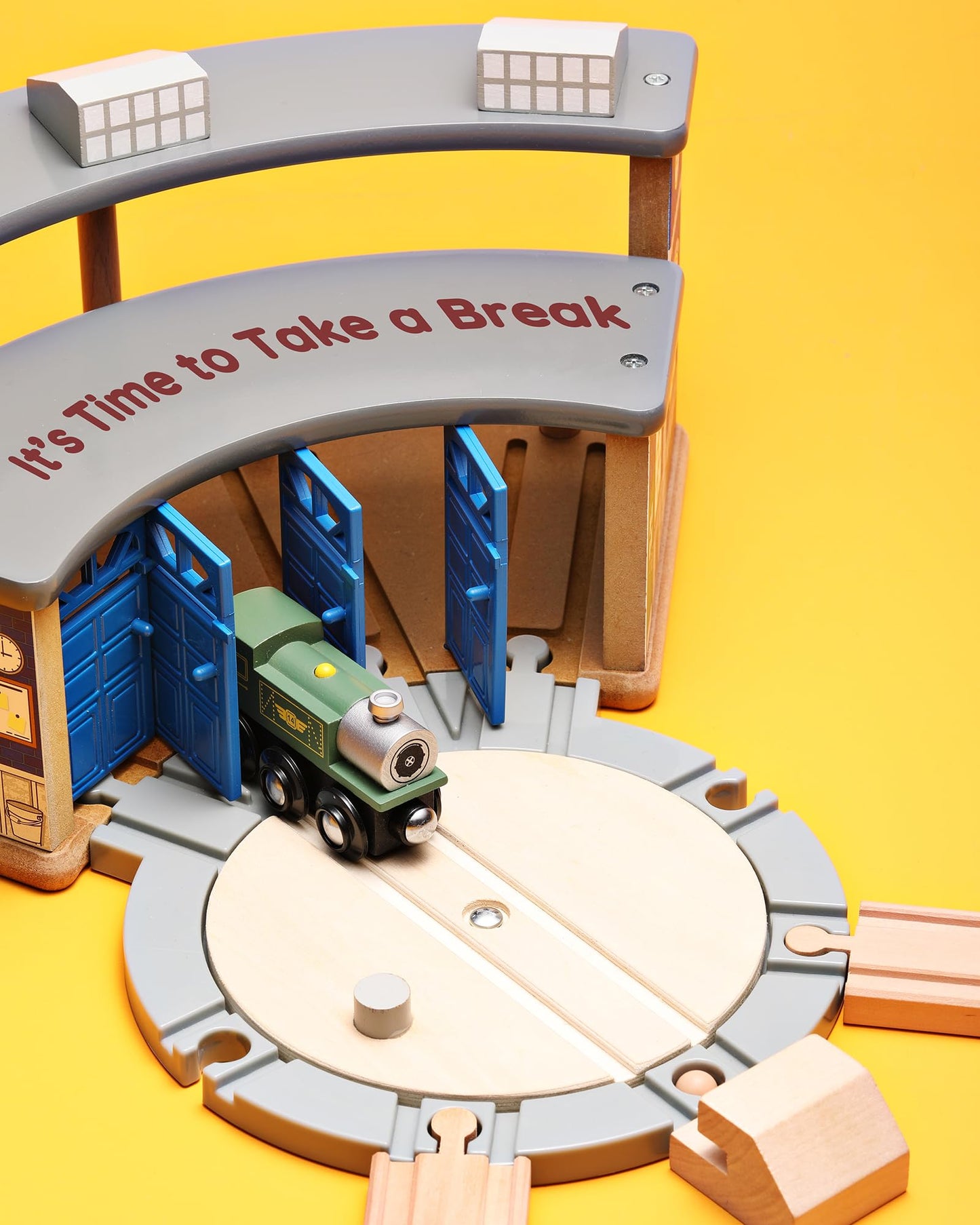 SainSmart Jr. Wooden Train Track with Roundhouse - Railway Toy for Toddlers, Double-Side Tracks Compatible with with All Major B
