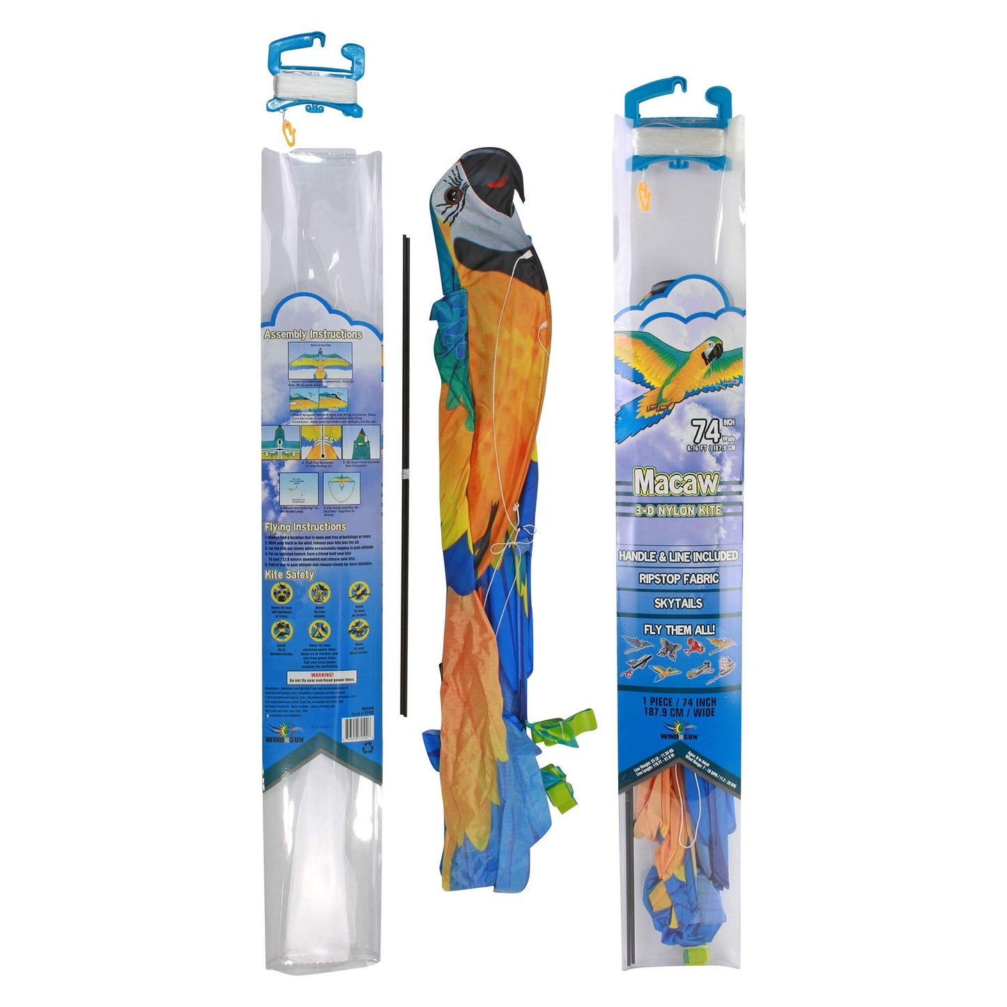 Windnsun Super Size 3D Blue Macaw Nylon Kite, 74 Inches Wide