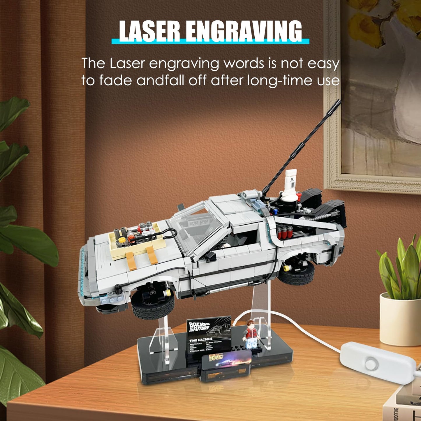 Light Up Acrylic Display Stand for Lego Back to The Future Delorean 10300,5MM Acrylic Lego Display Holders,Apply for Back to The