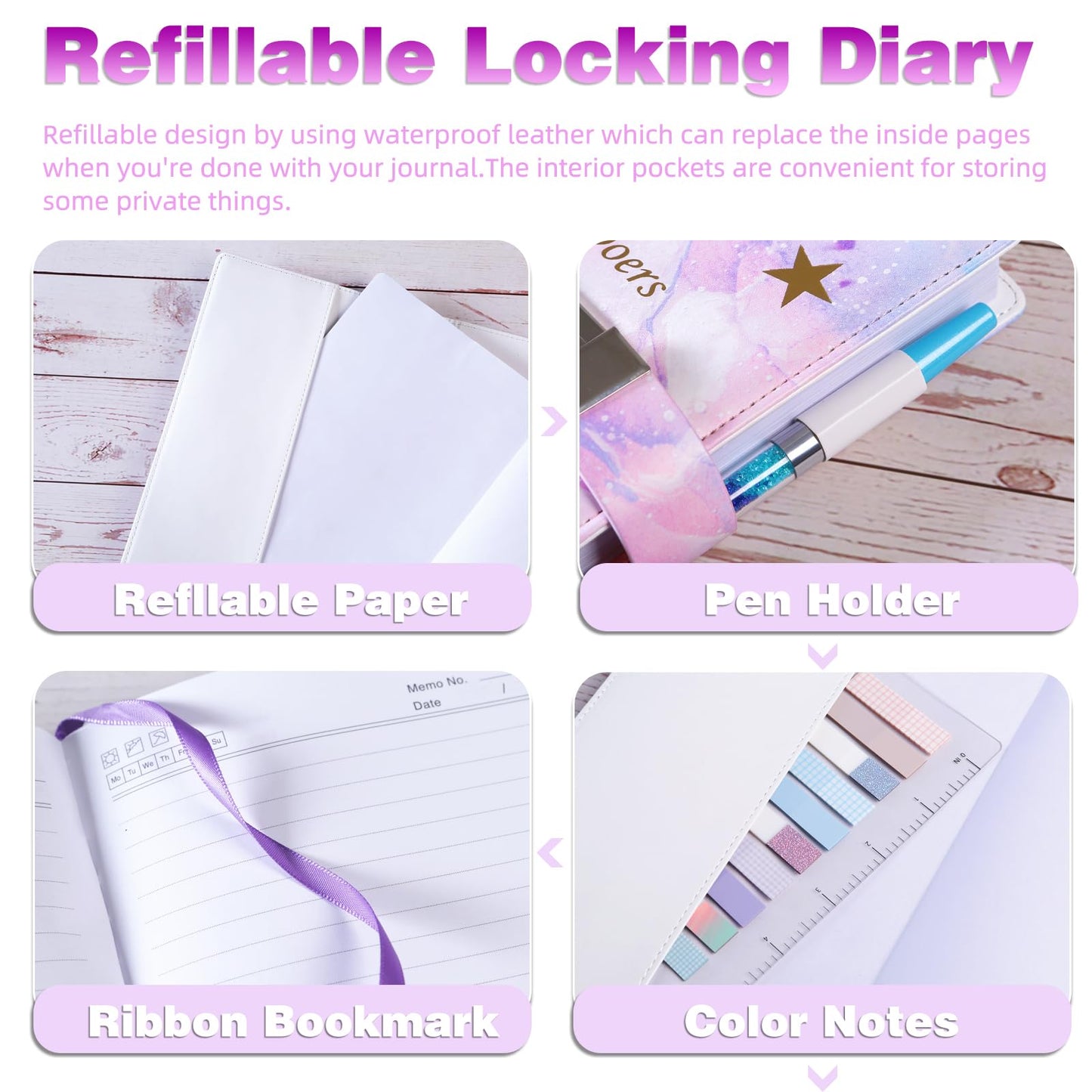 Kutoda Diary With Lock For Girls, 192 Pages College Ruled Journal For Girls Ages 8-12, A5 Secret Lock Journal With Pen And Color