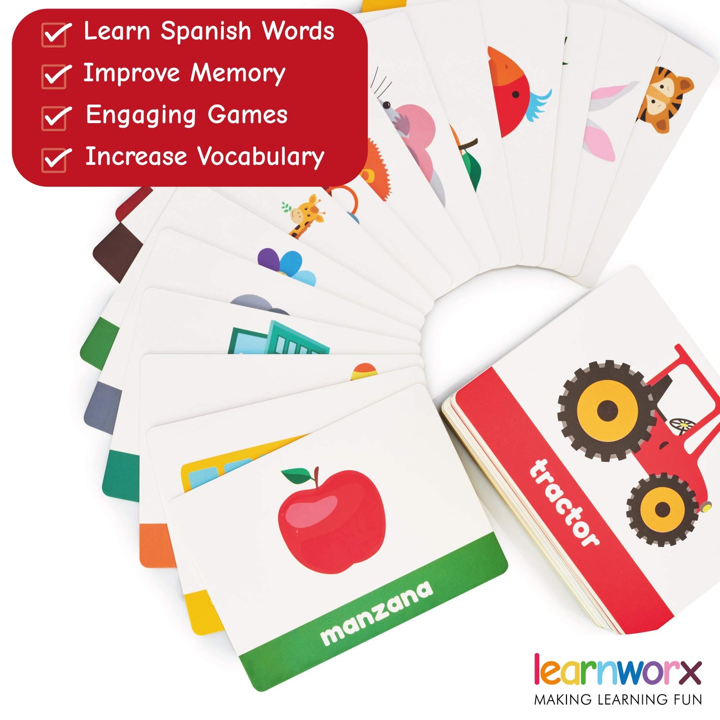 Spanish Flash Cards For Kids & Toddlers - 101 Cards - 202 Sides - Learn With Me - Objects, Numbers & Play Games - Great Value, Fun Learning And Educational Flashcards