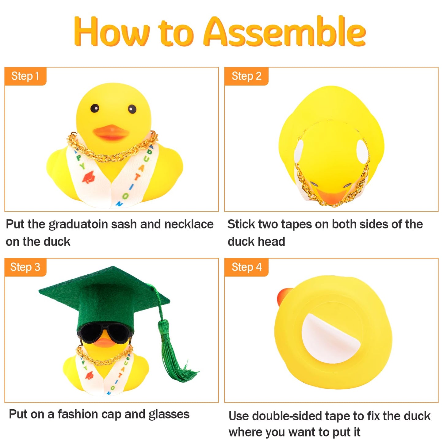 wonuu 2025 Car Dashboard Decorations Rubber Ducks, Car Ornament Ducky with Graduation Hat, Glasses, Necklace, Sash, for Doctor,