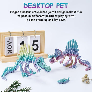 3D Printed Dinosaur 3D Printed Animals Dragon Fidget Toy mature-themed Desk Poseable Dino Skeletons with Articulated Joints Easter Basket Stuffers Home Decor Stress Relief Toy for Autism (Spinosaurus)