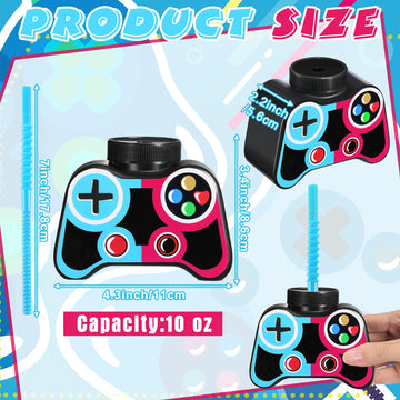 Mifoci 24 Pcs Plastic Video Gaming Party Favor Gift Supplies Cups With Straw And Lid,10Oz Gamer Birthday Party Video Game Shape