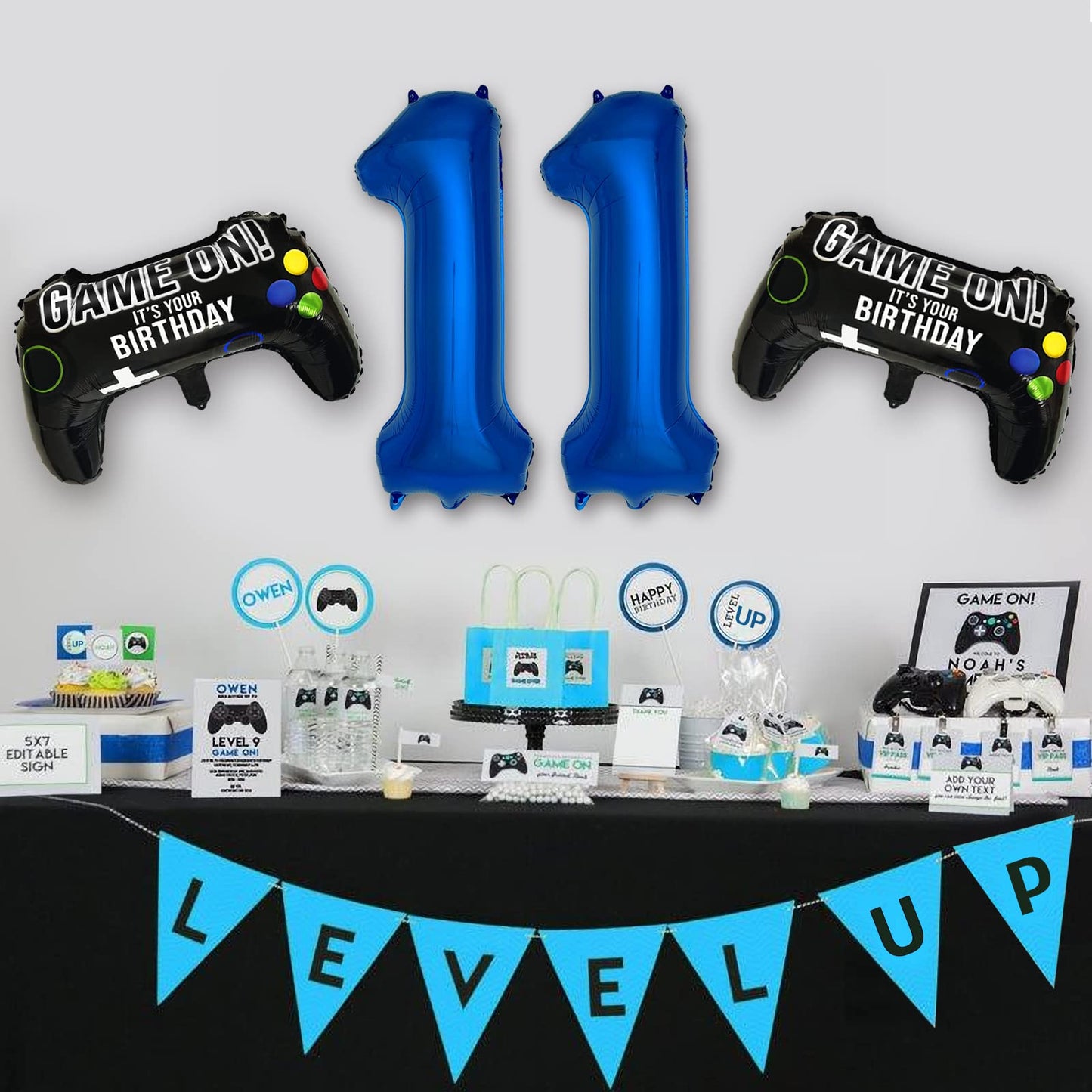 Navy Blue Video Game Party Supplies Boys 11Th Birthday Party Decorations- 2 Packs Game On Balloons With Dark Blue Number 11 Ball