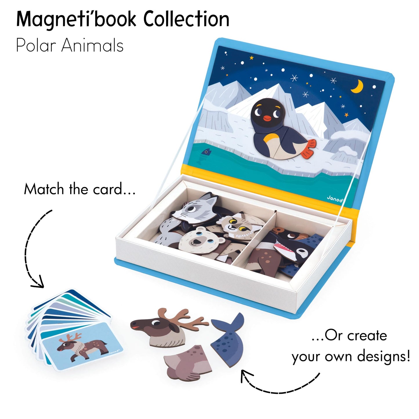Janod - Magn Ti'Book Polar Animals - Magnetic Educational Game 30 Magnets + 10 Models - Children'S Toy Made Of Fsc Cardboard -
