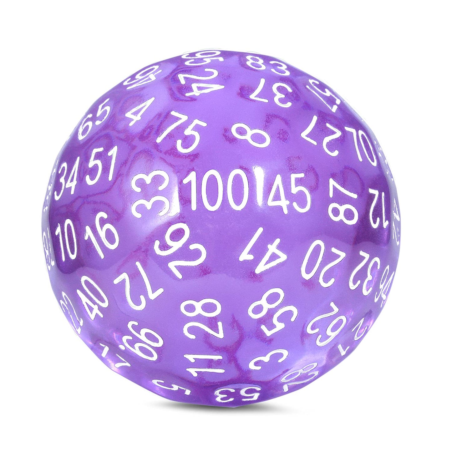 Glitter Purple D100 Dice DNDND 100 Sided Die with Translucent Pouch for Dungeons and Dragons(Chameleon Purple with White Number)