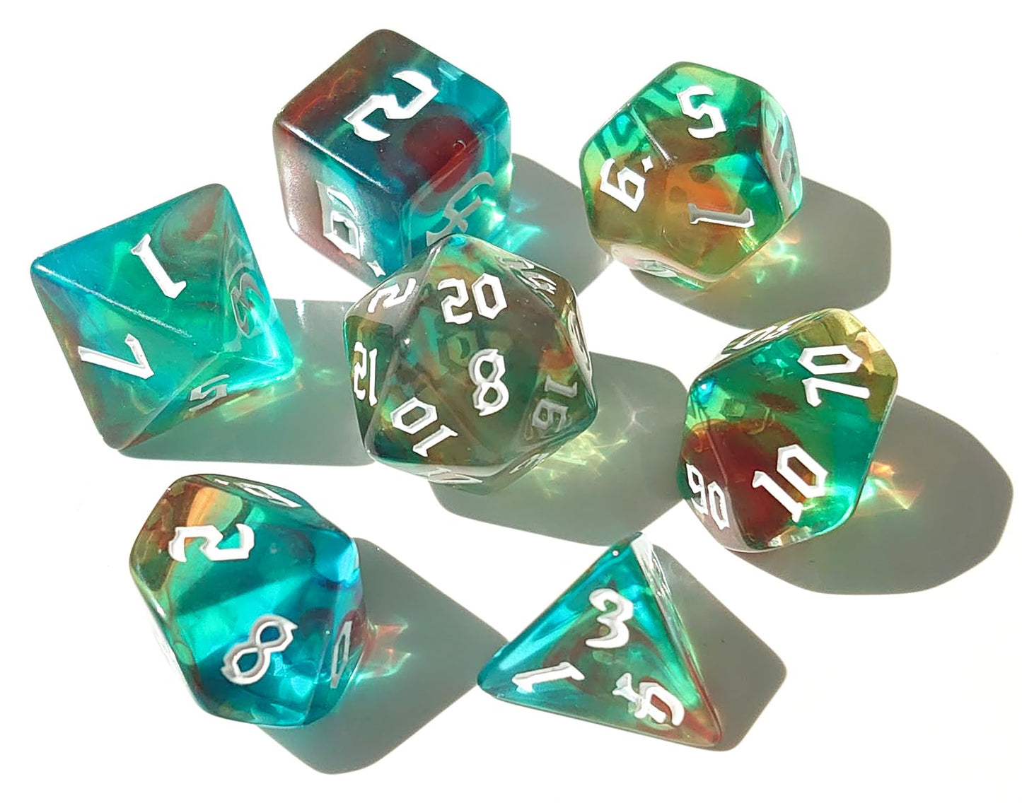Vvpesca D&D Dice Set Of 7Pcs Green Clear Mixed Color - Dnd Dice Set For D&D, Coc, Ttrpgs, Dungeons And Dragons, Mtg, Role Playin