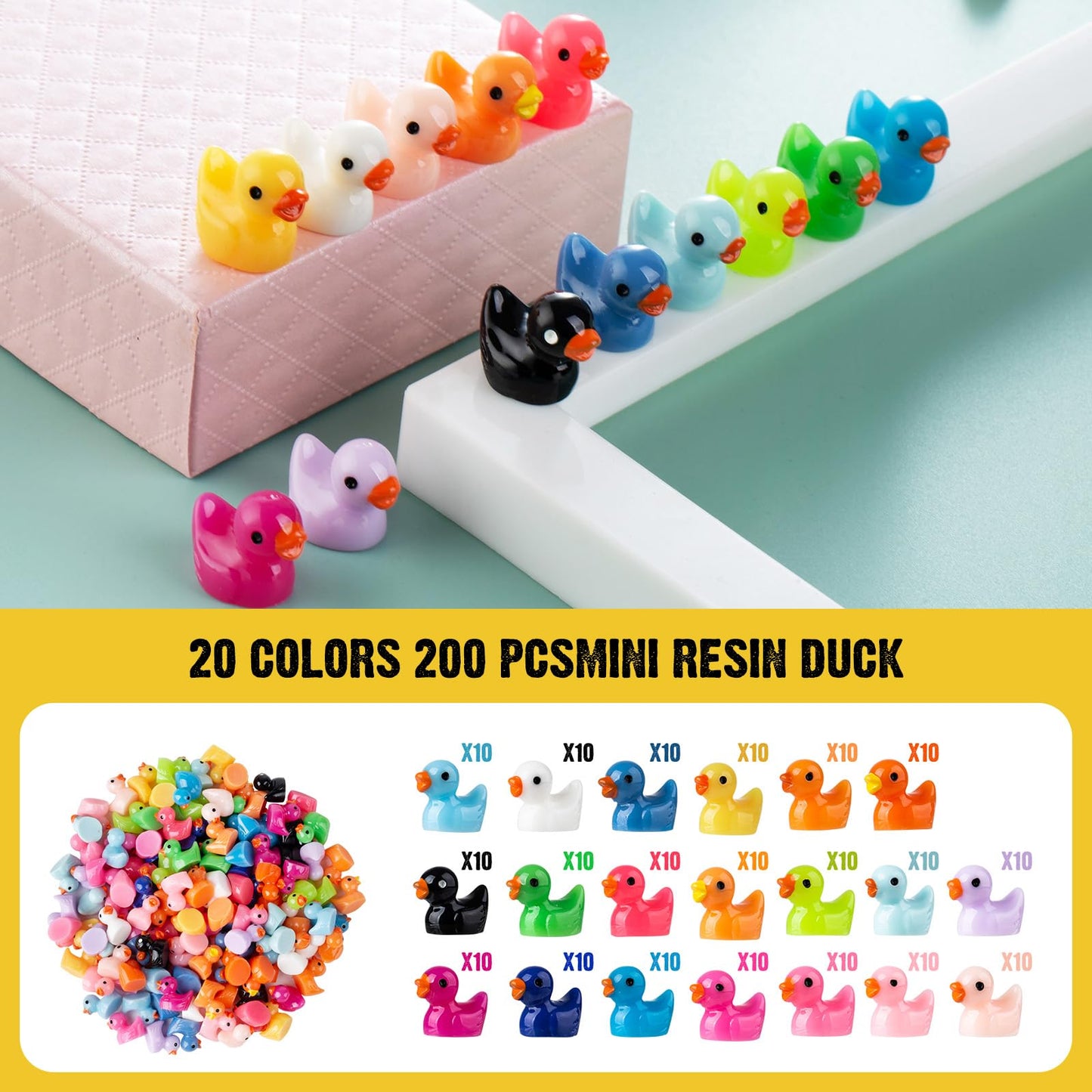 200 Pcs Mini Resin Duck Colorful Miniature Figures Micro Fairy Garden Landscape Aquarium Hide And Seek Dollhouse Cake Decoration