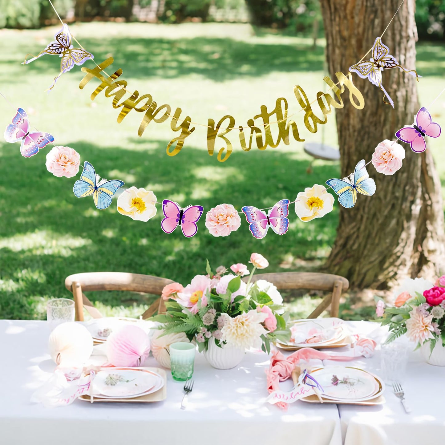 Sunbeauty Butterfly Happy Birthday Banner Butterfly Birthday Party Decoration Garden Party Decorations Fairy Party Decoration Sp