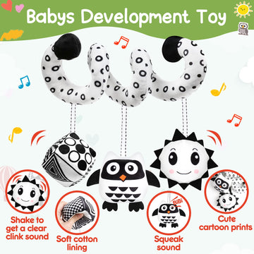 Gkdoms Baby Spiral Hanging Stroller And Car Seat Toys Black And White High Contrast Sensory Toy Newborn Plush Activity Toys Party Favors Quality Gifts For Baby Shower, Easter Basket Stuffers -Owl