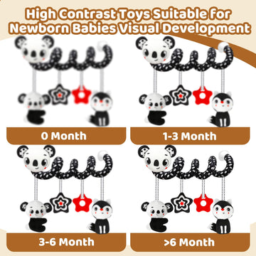 Fnqutoy Baby Stroller & Carseat Toys Hanging Black And White High Contrast Baby Toys For Newborn Plush Sensory Activity Toys Bab