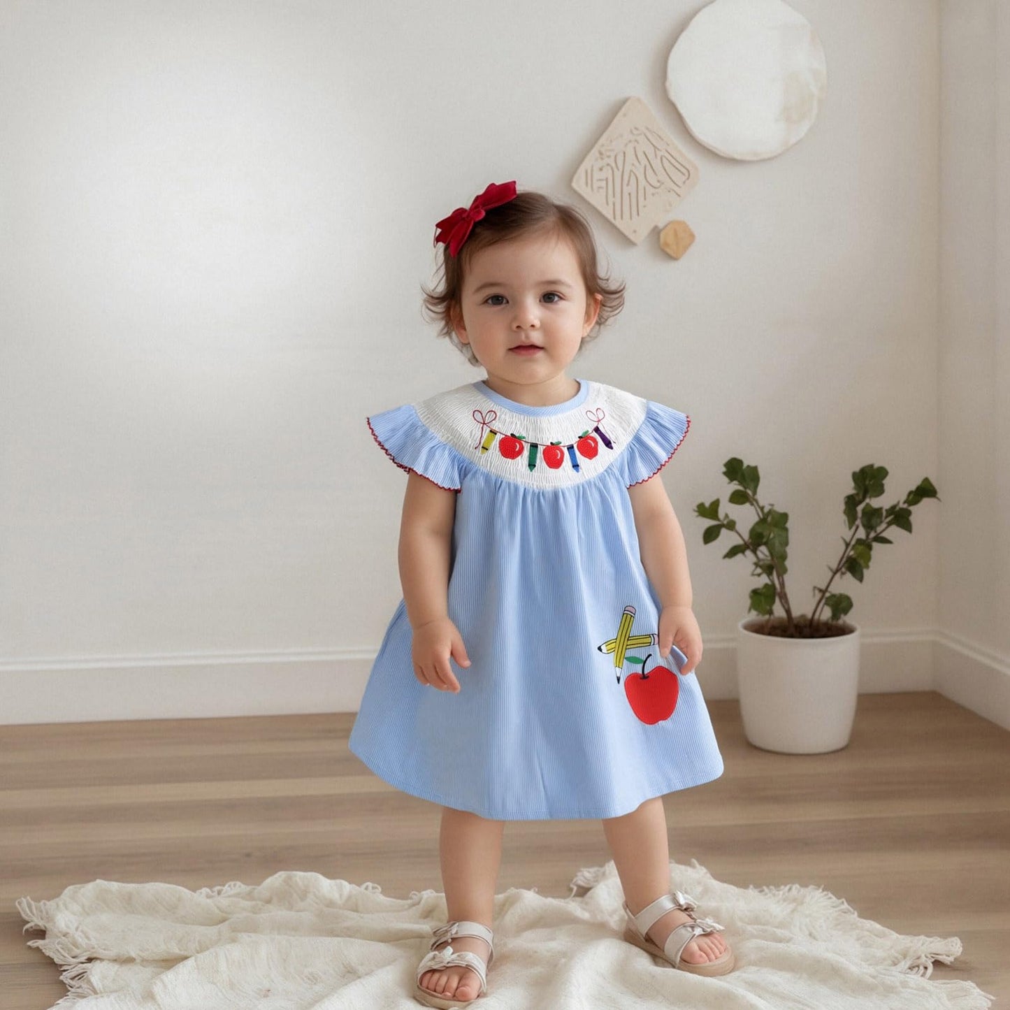 Toddler Girl Back To School Clothes Embroidery Smocked Dress Doll Collar Sundress First Day Of Pre Kindergarten Outfit (Fly Slee