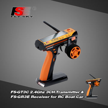 GoolRC Flysky FS-GT3C RC Transmitter 2.4Ghz 3CH LCD Remote Controller with FS-GR3E Receiver for RC Car Boat (Yellow)