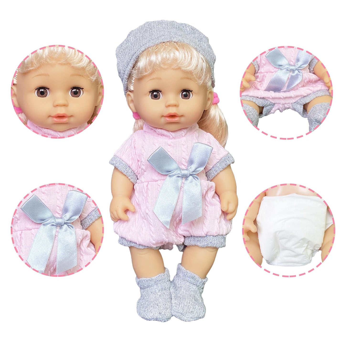 Huang Cheng Toys 9 Pcs 12 Inch Doll Baby With Clothes Lovely Newborn Doll Hairband Shoes 2 Bibs Nursing Bottle Plate Spoon For Kid