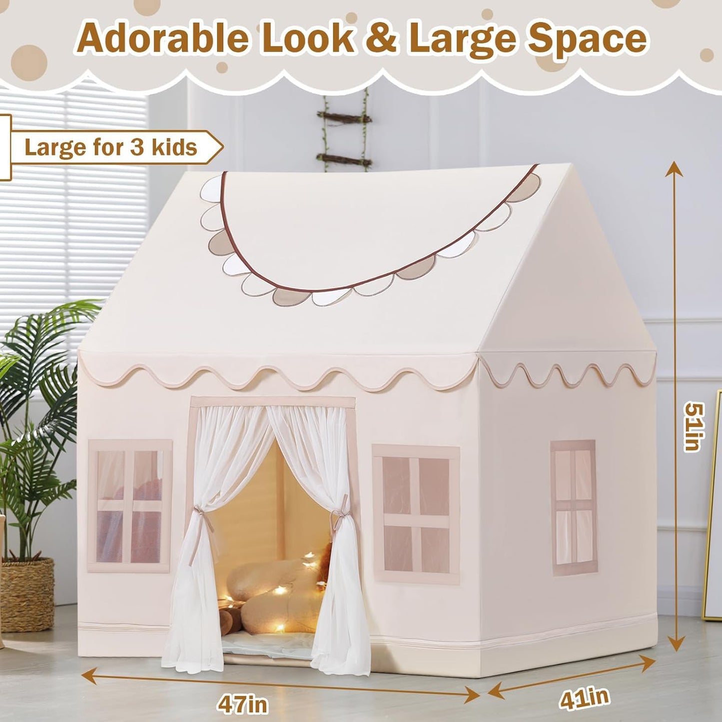 Wilwolfer Play Tent For Kids Indoor - Kids Play Tent Indoor Toddlers Play Tent Large Toddler Tent For Kids Toy House Birthday Gift For Boys & Girls Playroom Decor (Beige Playhouse)