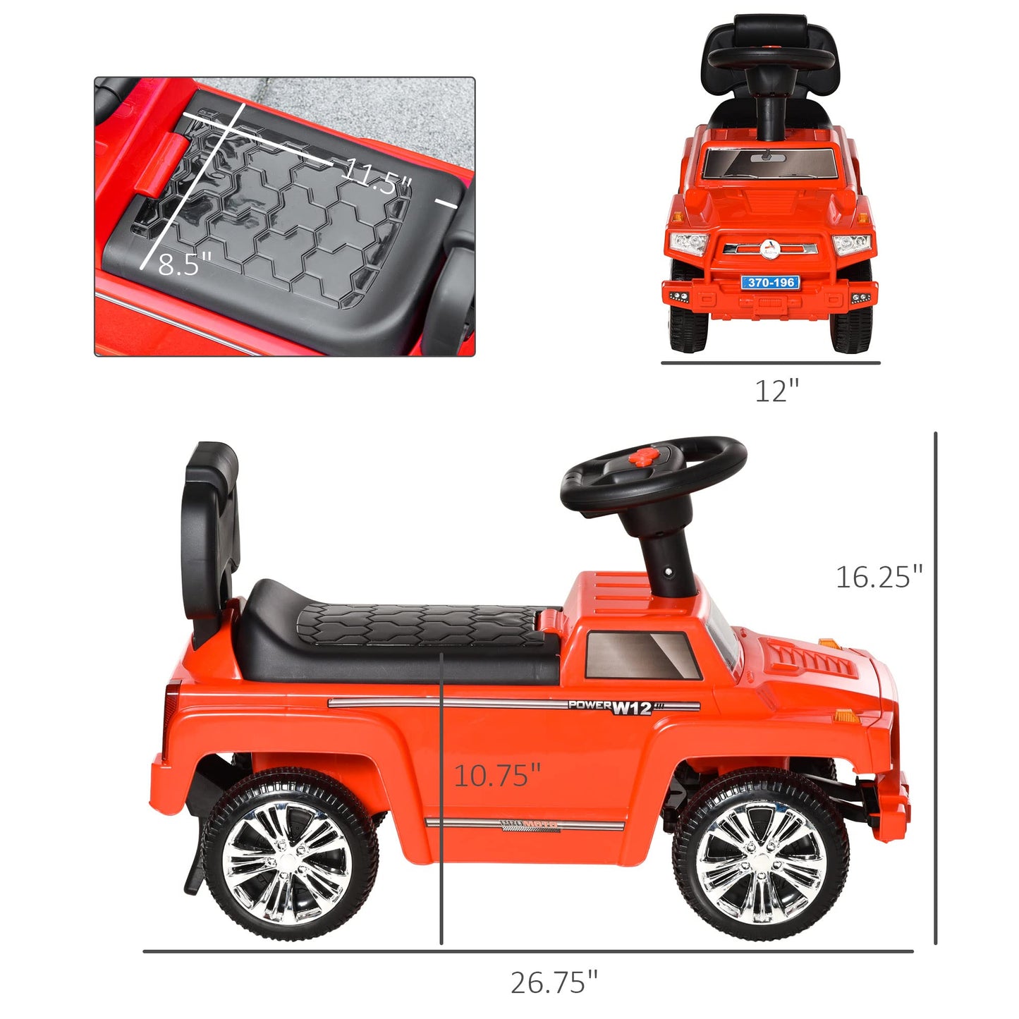 Aosom Kids Ride On Push Car, Suv Style Sliding Walking Car For Toddle With Horn, Music, Working Lights, Hidden Storage And Anti-Dumping System, Red