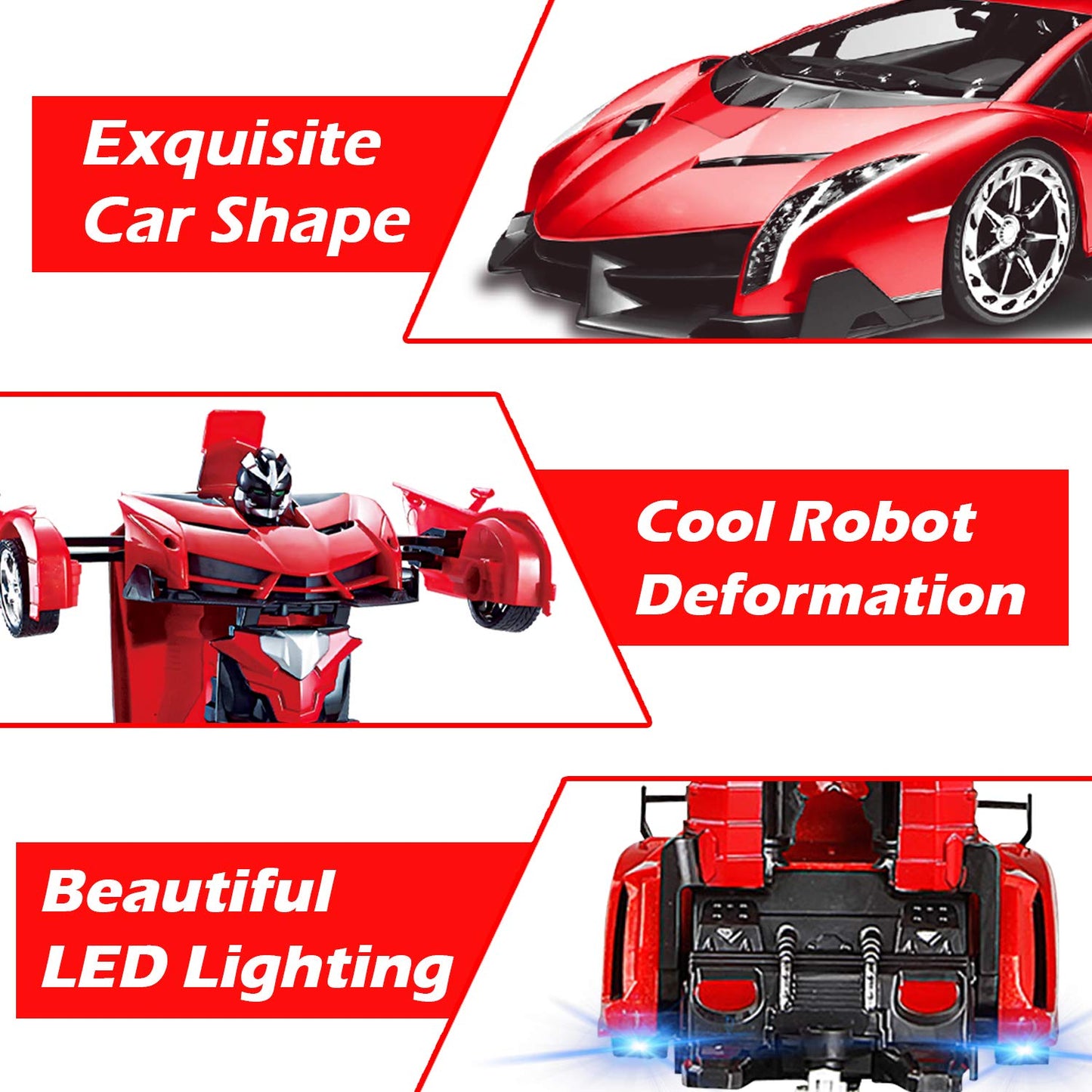 AMENON Remote Control Transform Car Robot Toy for Boys Kids Teens Toys with Lights RC Car 2.4Ghz 1:18 Rechargeable 360 Rotatin