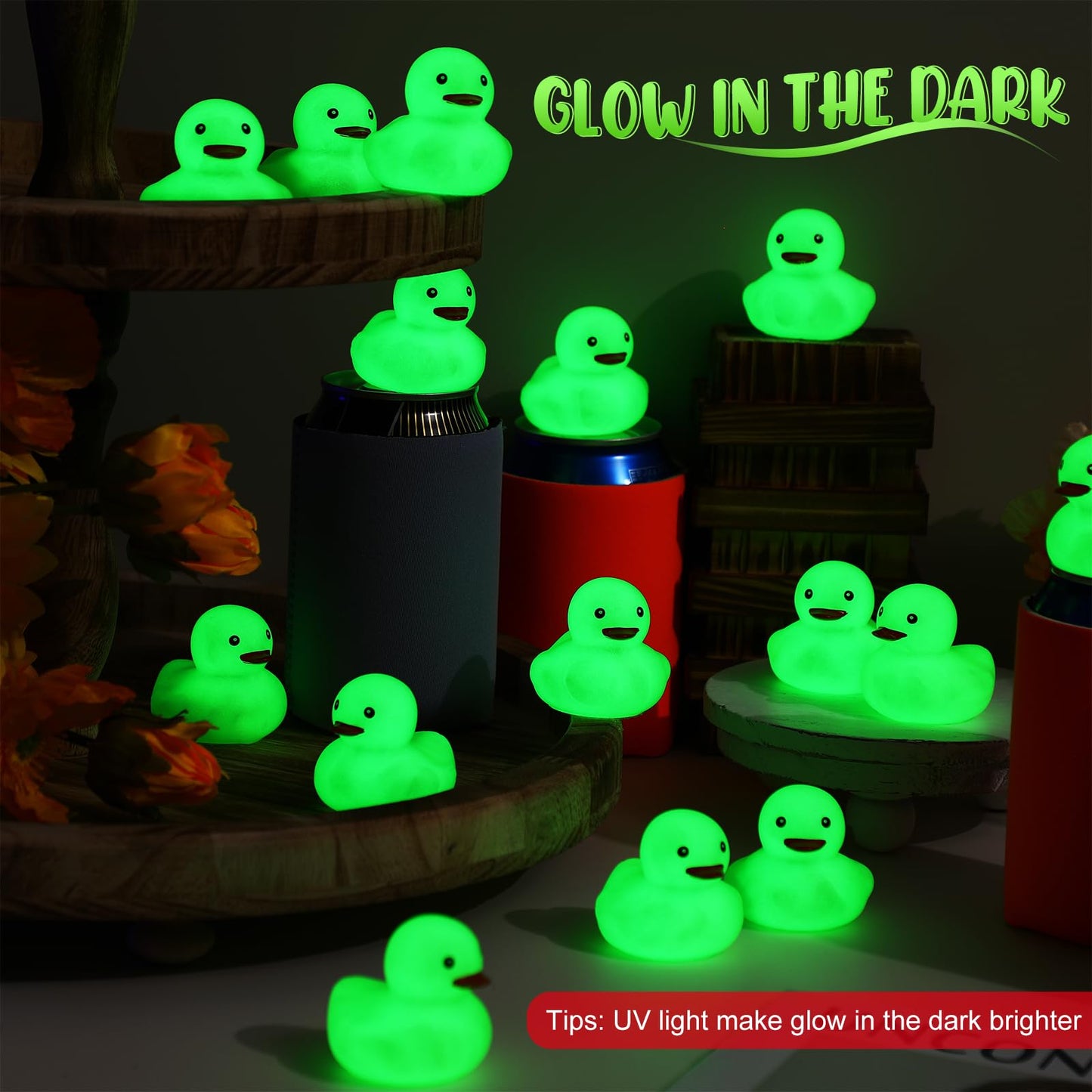 Tradder 50 Pcs 2 Inch Glow In The Dark Rubber Ducks Bulk Light Up St. Patrick'S Day Rubber Float Ducks For Bath Bathtub Baby Sho