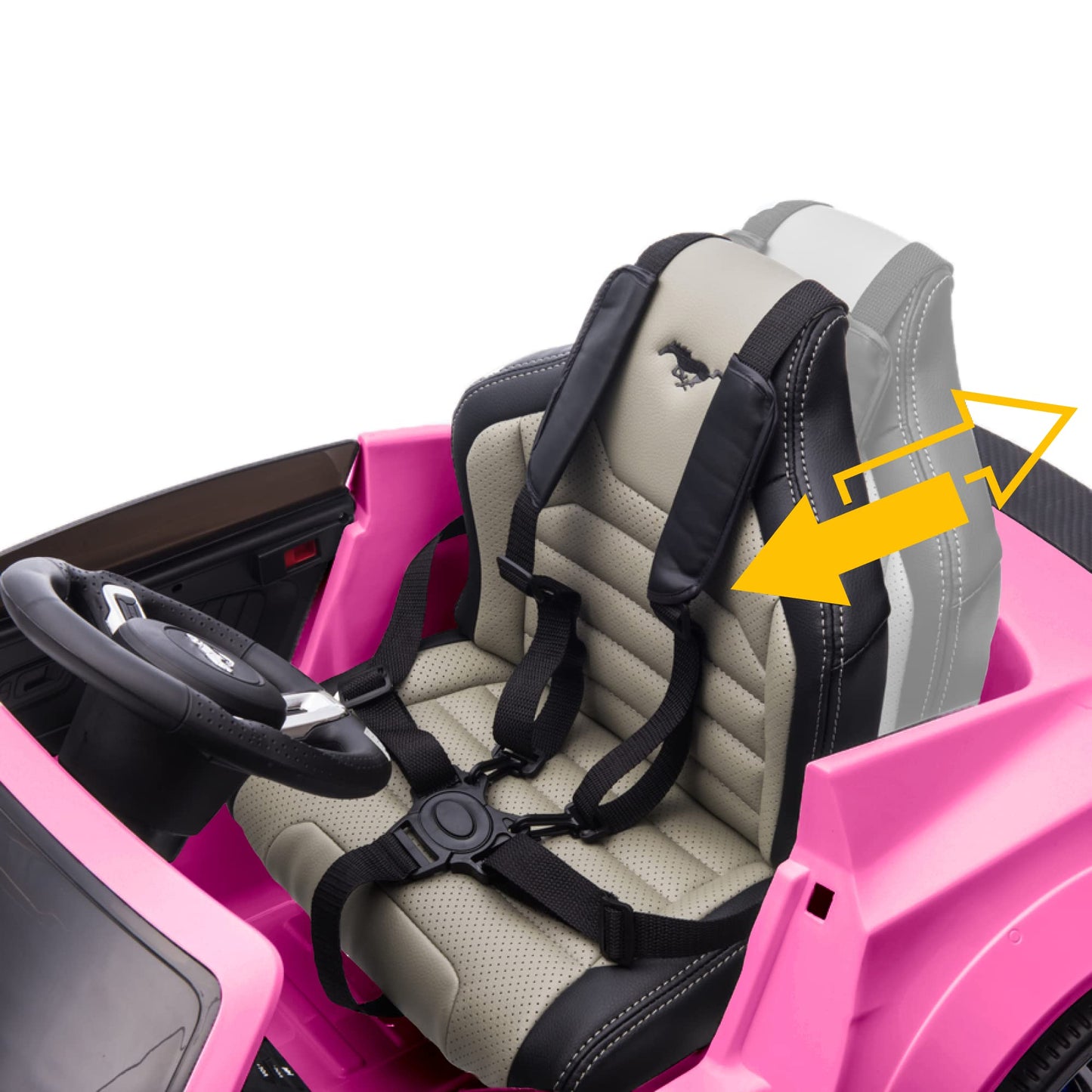 Ford Mustang 24V Ride On Kids Car 4WD Powerful Electric Vehicle, with Rubber Wheels, Bluetooth, FM Radio, Remote Control, Leathe