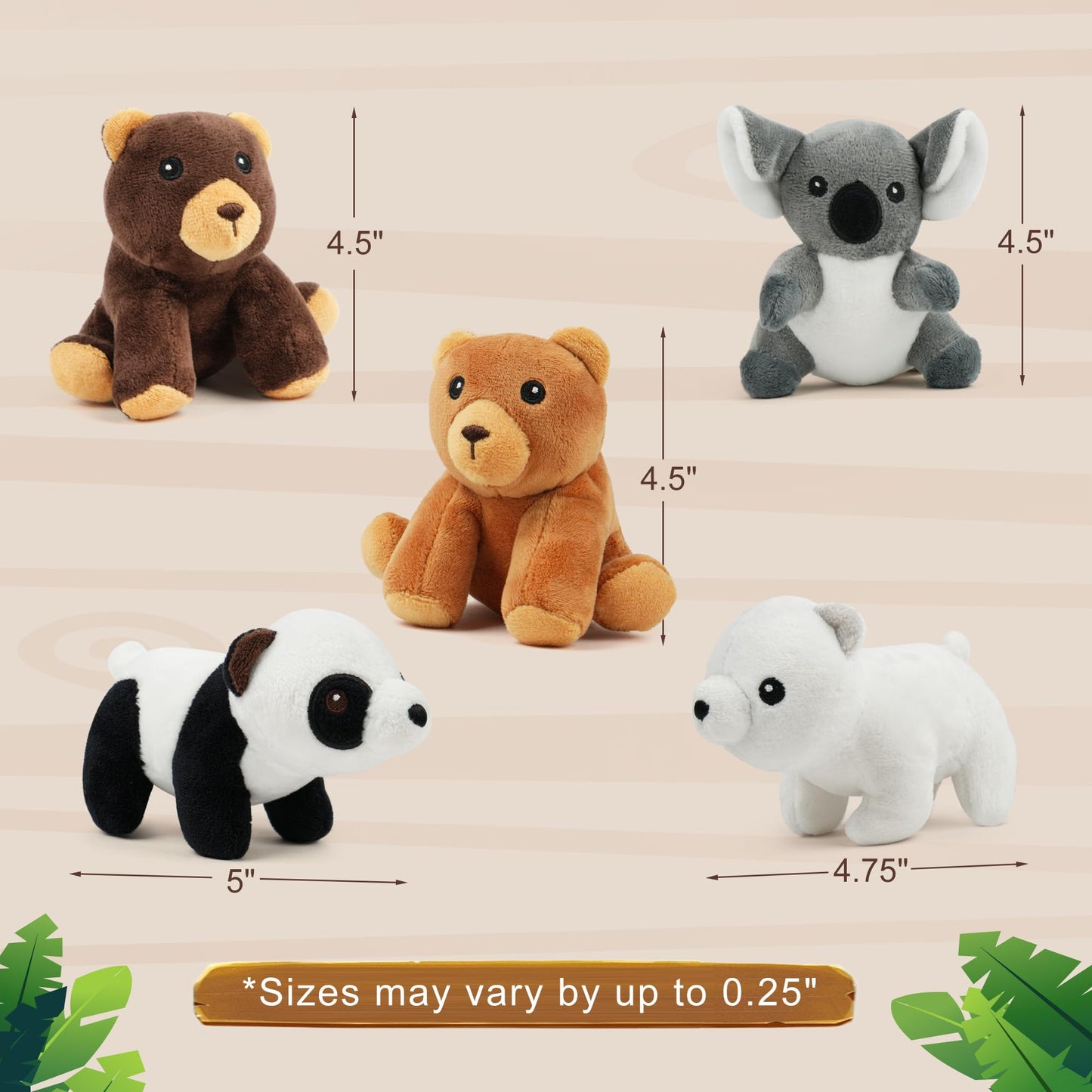Benben Stuffed Animals, 5 Small Forest Animals With Tree Stump Carrier Set, Plush Toy For Kids Toddlers, Bears, Panda, Koala, Polar Bear Plushies Gift For Baby Shower, Stocking Stuffers