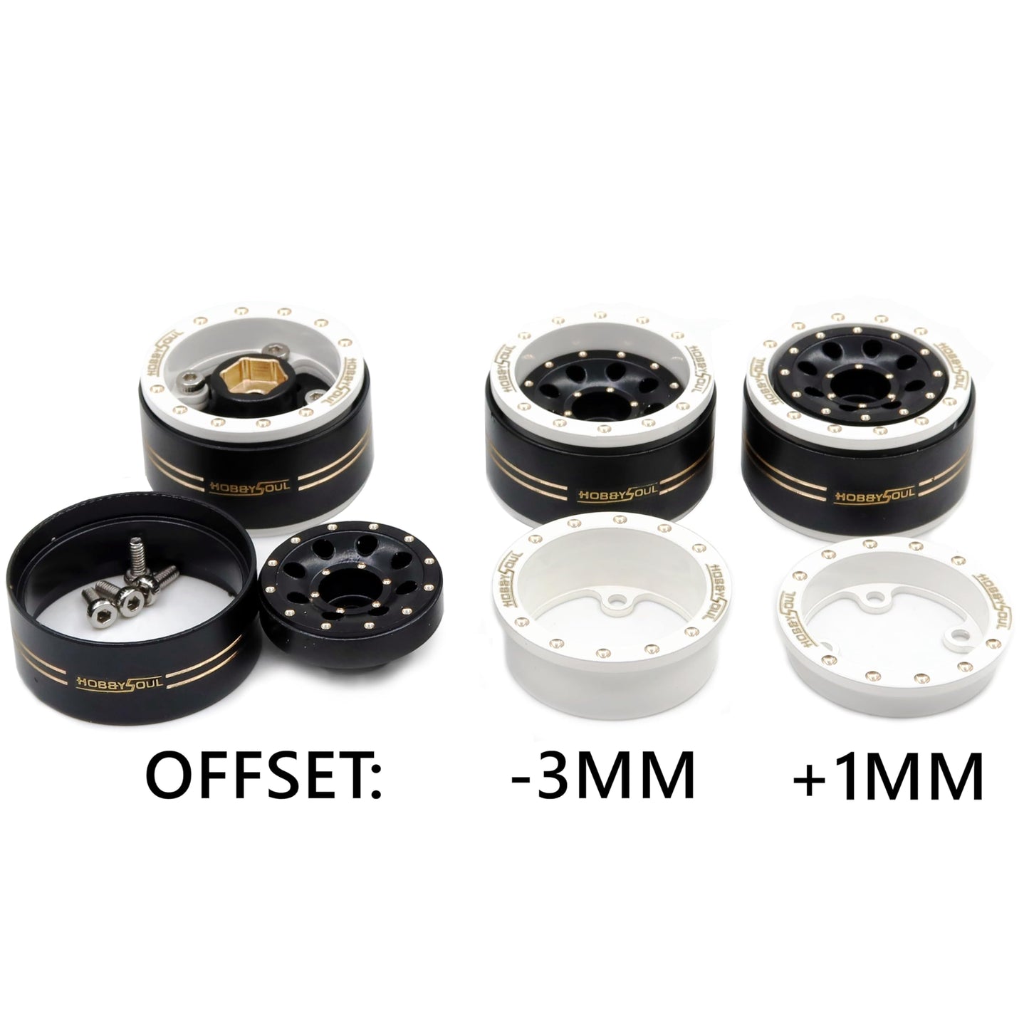 Hobbysoul Brass 1.0 Beadlock Wheels Adjustable Offset Rims Weight 44G/Rim For Rc Micro Crawler 1/18 Trx4M 1/24 Axial Scx24, (4-P
