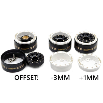 HOBBYSOUL Brass Beadlock Wheels 1.0" Adjustable Offset Rims for RC Micro Crawler (4-Pack) - White & Black, 44g/Rim