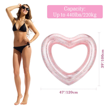 HeySplash Pool Floats mature-themed Size Heart Inflatable Pool Floatie for Bachelorette Party Swim Tube Rings River Lake Beach Floaty Wedding Bride Valentine Fun Toy Raft Lounge for Kids Glitter Rose Gold
