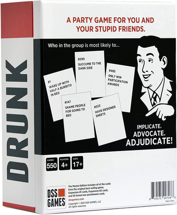 DSS Games Drunk Stoned or Stupid Master Edition | Party Card Game | 550 Prompt Cards | Fun for Adults | Ages 17+ | White | Model 91902