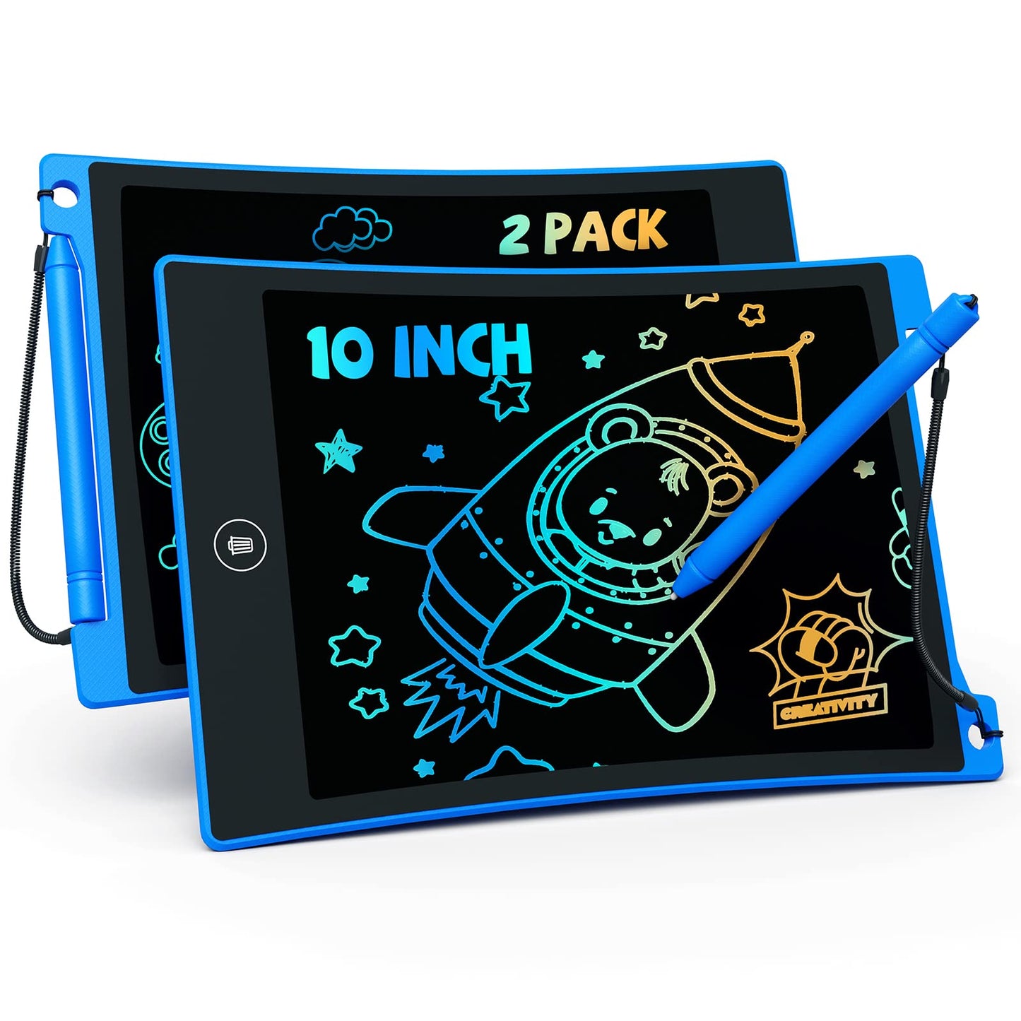 Tekfun 2 Pack Lcd Writing Tablet With Anti-Lost Stylus, 10In Erasable Doodle Board Coloring Drawing Pad For Kids, Car Trip Educa