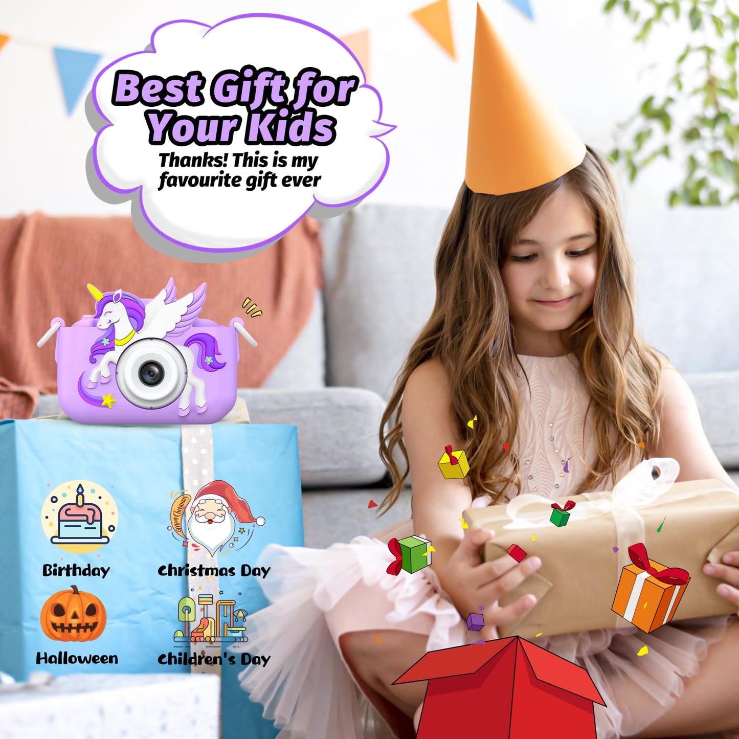 Upgrade Kids Camera For Boys Girls, Toddler Digital Selfie Camera With Cute Protective Cover And 32G Sd Card, Christmas Birthday
