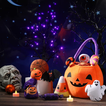 11 Pcs Halloween Pumpkin Set Halloween Plush Toys Stuffed Pumpkin Plush Ghost Candy Corn Bat Pumpkin Baskets Halloween With Hand