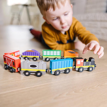 Melissa & Doug Wooden Magnetic Train Cars - 8 Piece Educational And Skill-Building Wooden Toy For Boys And Girls Magnetic Train, For Toddlers And Kids Ages 3+