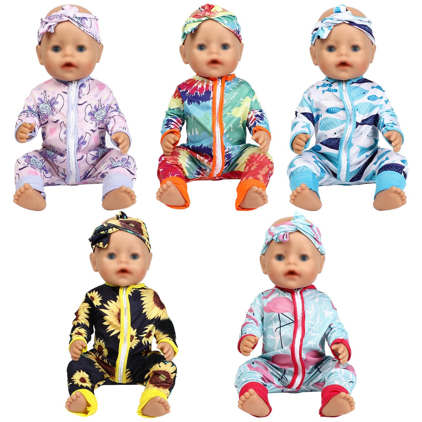 Sotogo 5 Sets Baby Doll Clothes Outfits Jumpsuits With Headbands For 14 To 17 Inch Baby Doll, 43Cm New Born Baby Doll, American