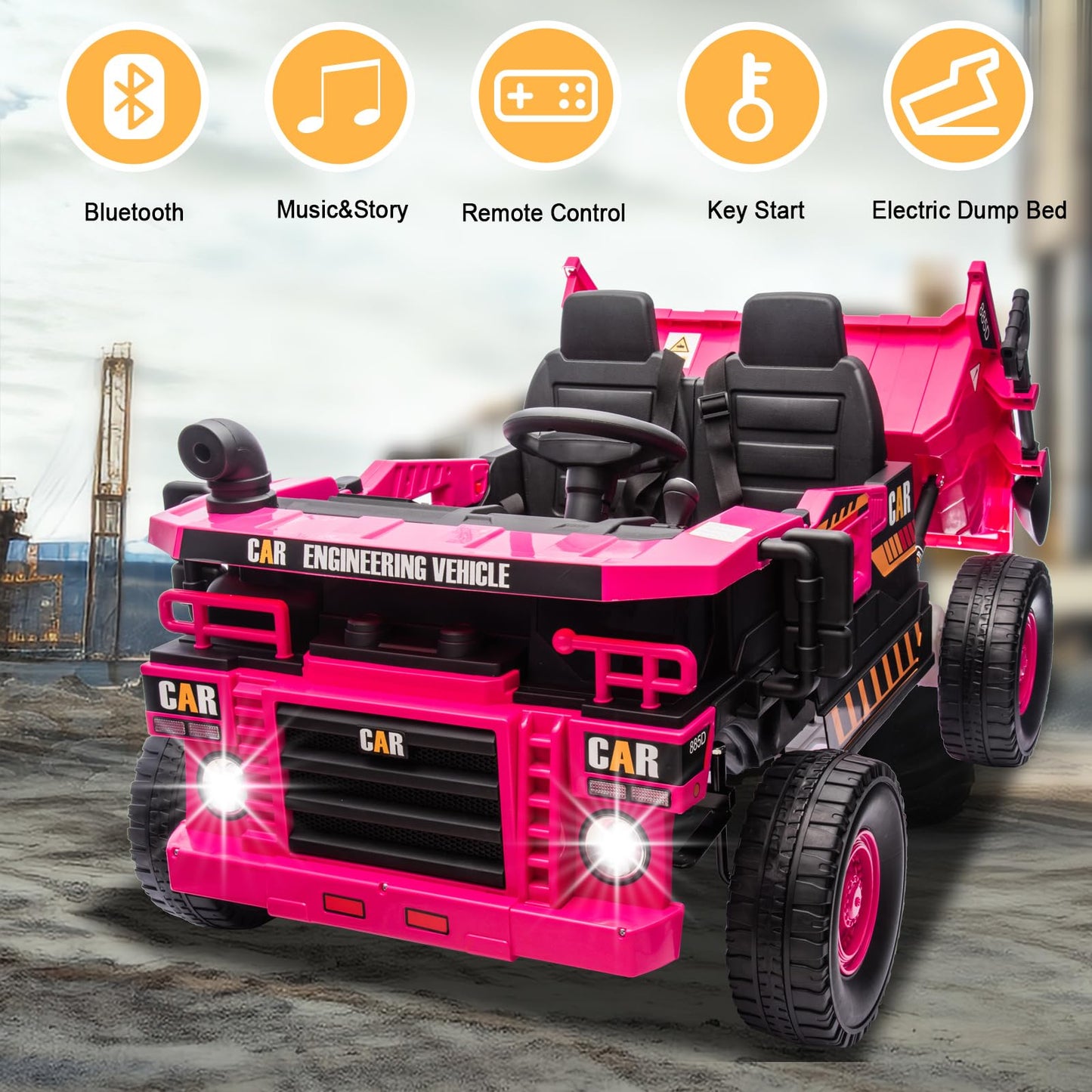 Finito Xl 24V Ride On Dump Truck,4X100W Powerful Motors,Kids Electric Car With Remote Control, Electric Dump Bed, And Extra Shov