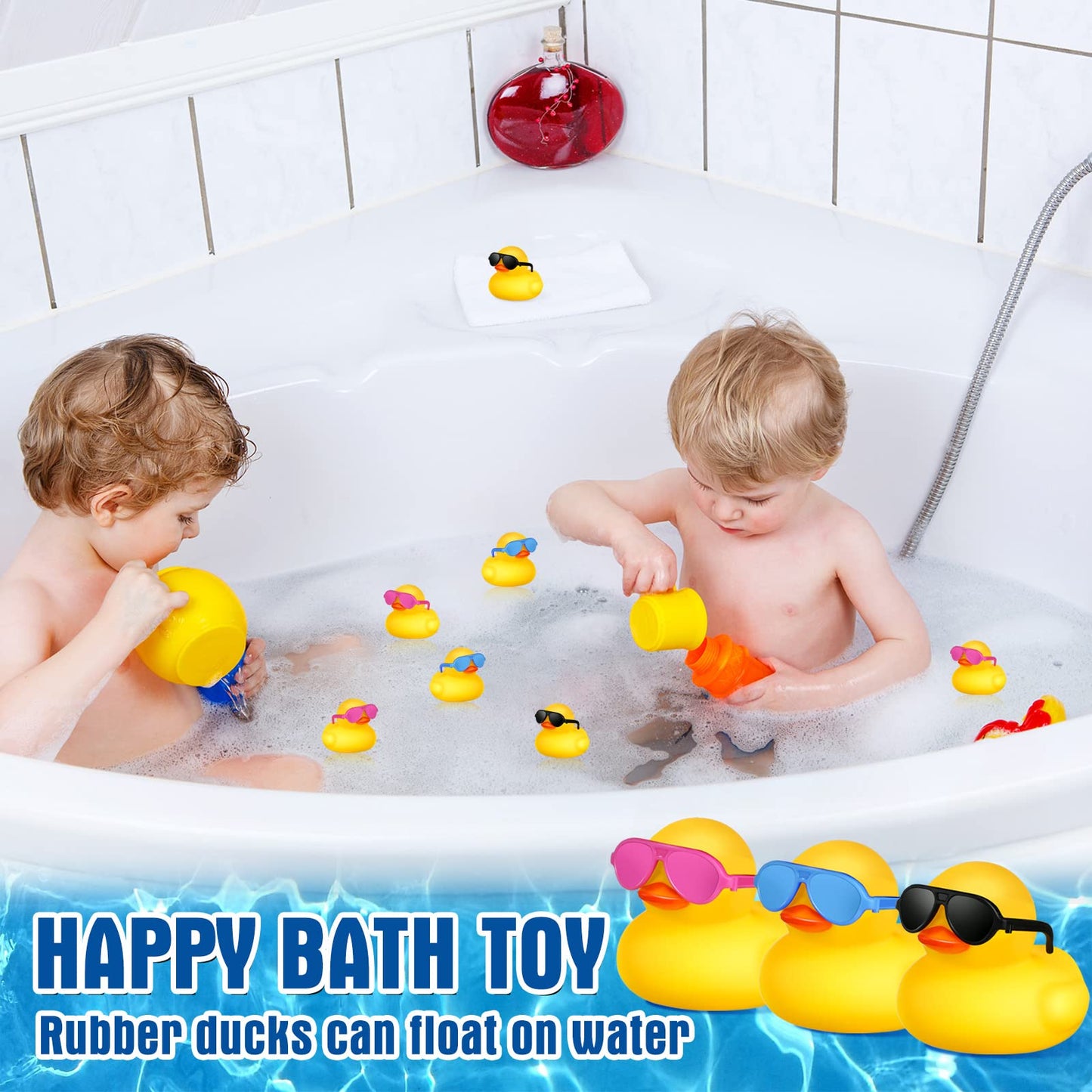 36 Pcs Mini Rubber Ducks With 36 Sunglasses Rubber Ducks In Bulk Bathtub Duckies Toys For Kids Gift Baby Shower Birthday Party Favors Cruise (Yellow, Multicolor Sunglasses)