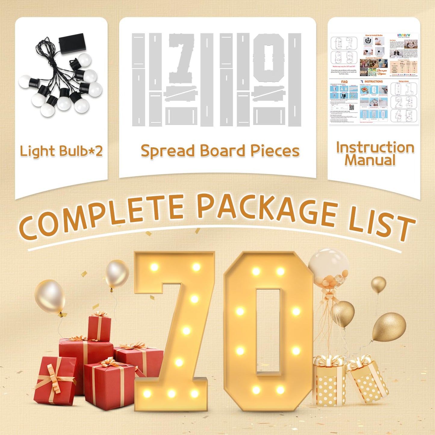Imprsv 3Ft 70Th Birthday Decorations Numbers: 70Th Birthday Party Anniversary Decorations Large Light Up Numbers 70 For Men Wome