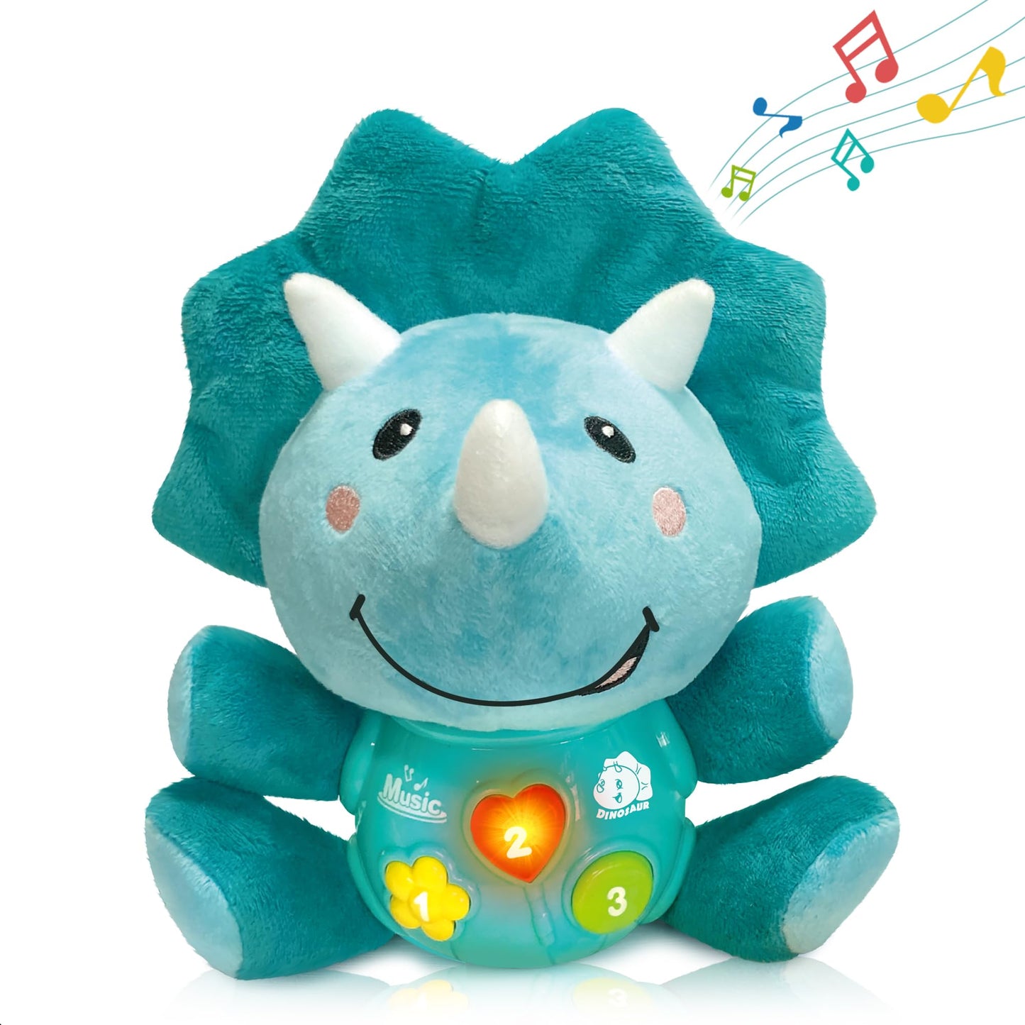 Iplay, Ilearn Baby Dinosaur Musical Toys, Newborn Boys Gift, Soft Dino Plush Stuffed Animal, Infant Light Music Time, 1St Easter Basket Shower Stuffers For 0 1 2 3 6 9 12 18 Month 1-3 Yrs Toddler Girl