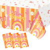 Jecery 3 Pcs Rainbow Plastic Two Groovy Tablecloths Retro Hippie Boho Party Table Covers Disposable Daisy Flower Groovy Party De